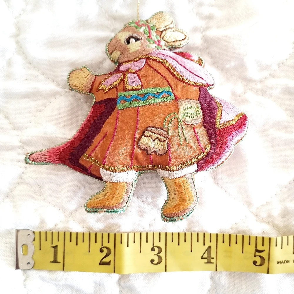 Vintage Bundle of 2 Satin Embroidered Rabbit Christmas Ornament